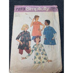 Simplicity 7273 Vintage Maternity Tops Sewing Pattern Size 12 1970s
